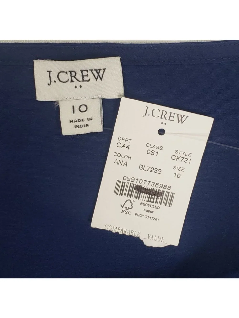 J.Crew Factory Button-Front Belted Midi Dress Antique Navy Women’s Size 10 - Picture 3 of 16